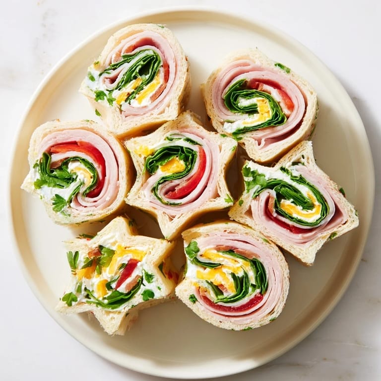Freshly made Party Sandwiches feature colorful fillings, cut into playful stars, ready to serve for the gathering.