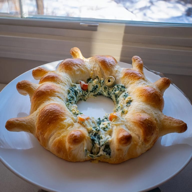 Golden baked Reindeer Antler Spinach Dip Ring, great for sharing during holiday gatherings, looks so delicious.