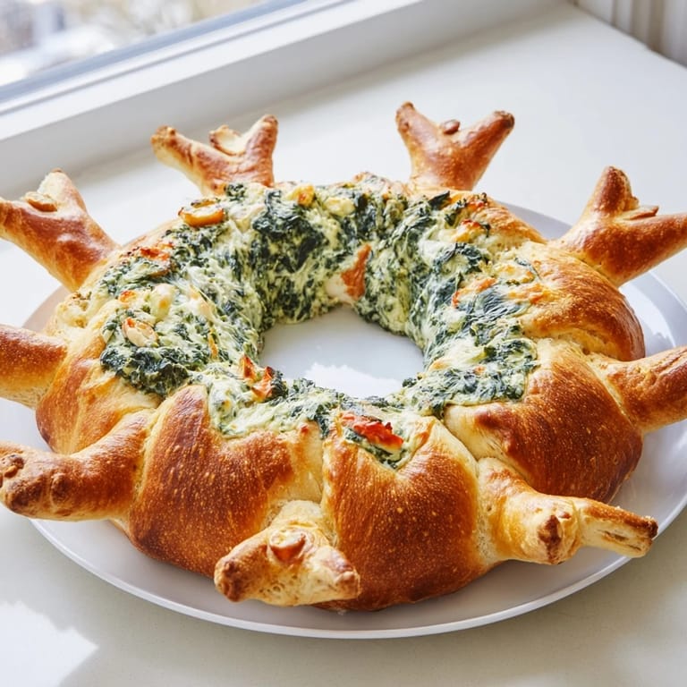 Delicious, warm Reindeer Antler Spinach Dip Ring ready to serve and impress your guests this holiday.