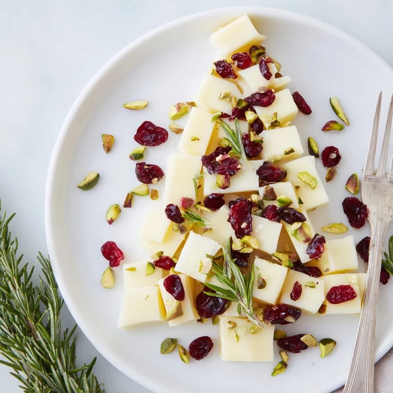 Tangy dried cranberries and creamy cheese create a delicious Cranberry White Cheddar Tree, ready to be served.