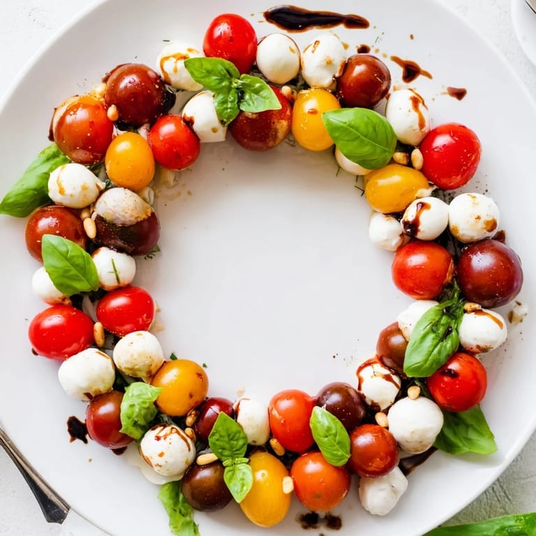 Fresh Appetizer Wreath: Juicy cherry tomatoes, mozzarella and basil create a stunning gourmet ring.