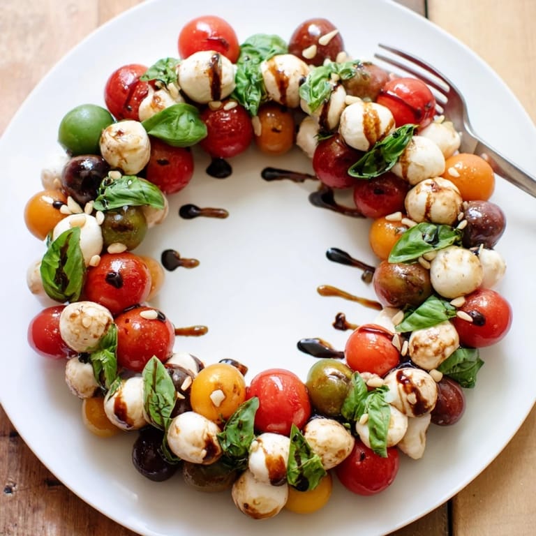 Mediterranean Appetizer Wreath with cherry tomatoes, a refreshing, colorful wreath perfect for any party.