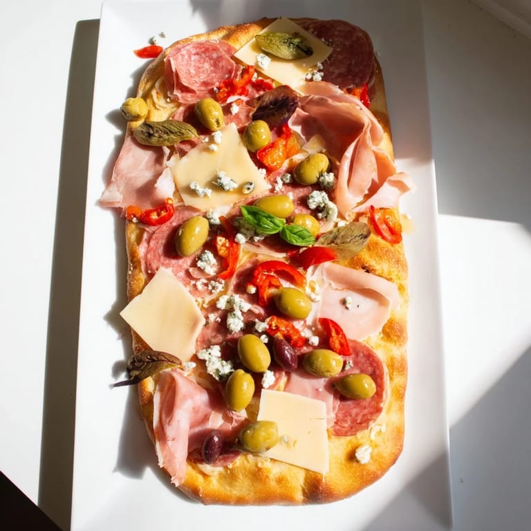 A gorgeous The Rustic Raft, with crisp flatbread "rafts" overflowing with delicious cured meats and cheeses.