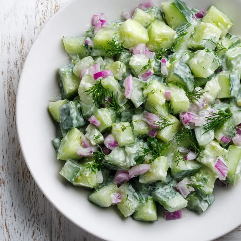 Cool, homemade Cucumber and Greek Yogurt Tzatziki Salad, perfect as a dip or with grilled meats.