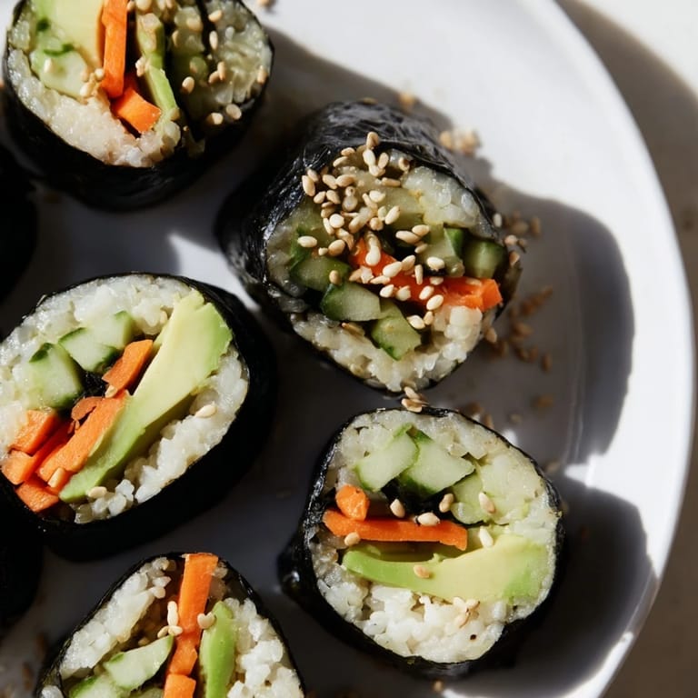 A close-up of fresh avocado cucumber sushi, showing the perfectly rolled, flavorful bites.