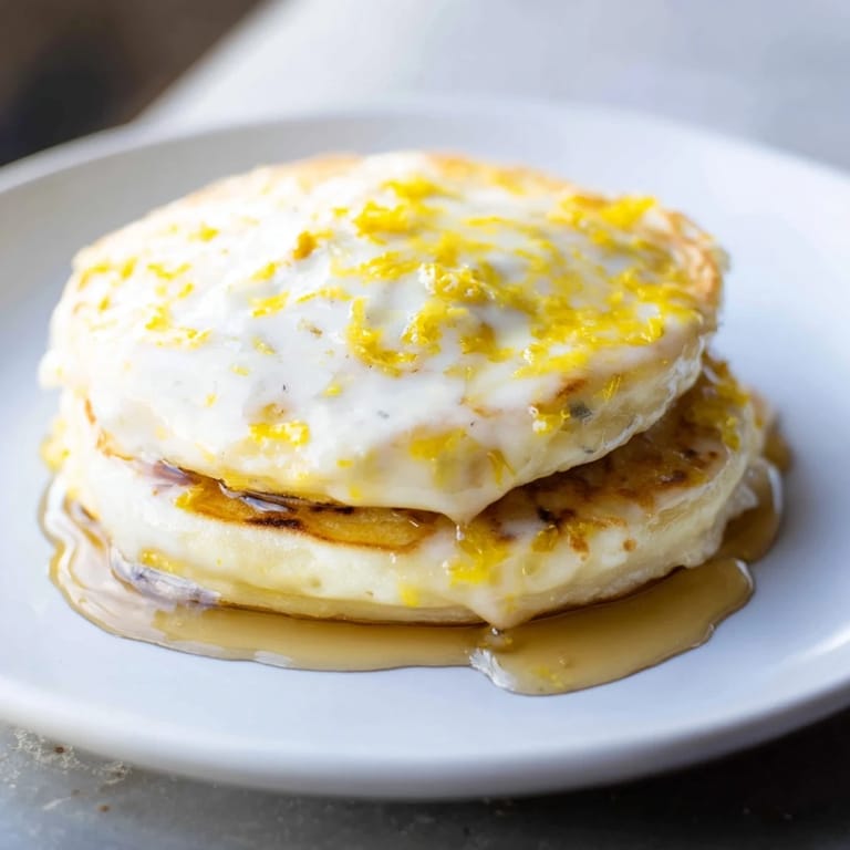 Fluffy Lemon Ricotta Pancakes, served with fresh berries, offer a delightful and tasty brunch dish.