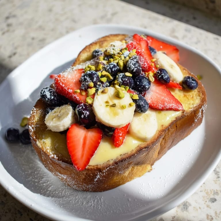 Freshly baked Viral Yogurt Toast with a creamy, set custard and a vibrant fruit topping is ready.