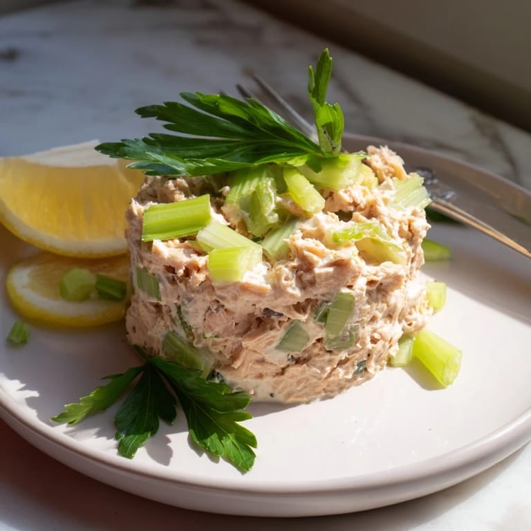 A vibrant Spicy Zesty Tuna Salad on toasted artisan bread, showcasing flaky tuna mixed with red spicy mayo and fresh herbs.