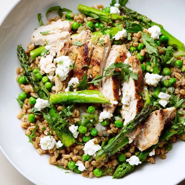 Bright lemon vinaigrette coats the wholesome salad, garnished with crumbled feta and fresh herbs on a light lunch plate.