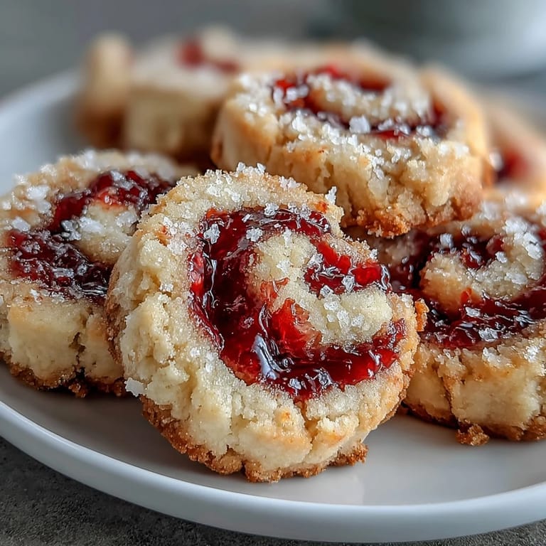 Homemade Raspberry Swirl Shortbread Cookies with crisp edges and soft centers, perfect for gifting.