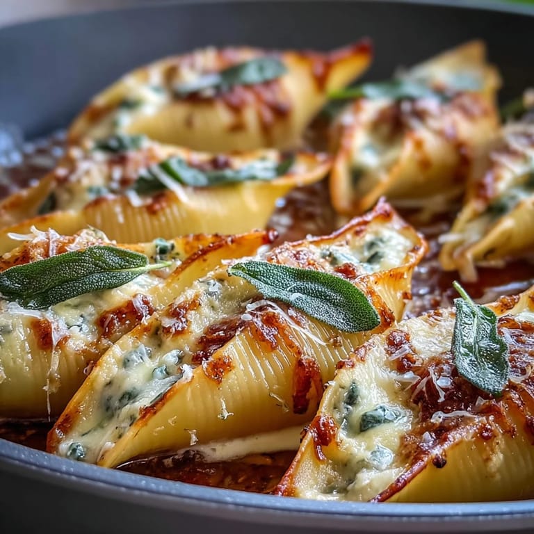 Golden, bubbling jumbo pasta shells filled with pumpkin and smoked Gouda, served in a rich sage cream sauce.
