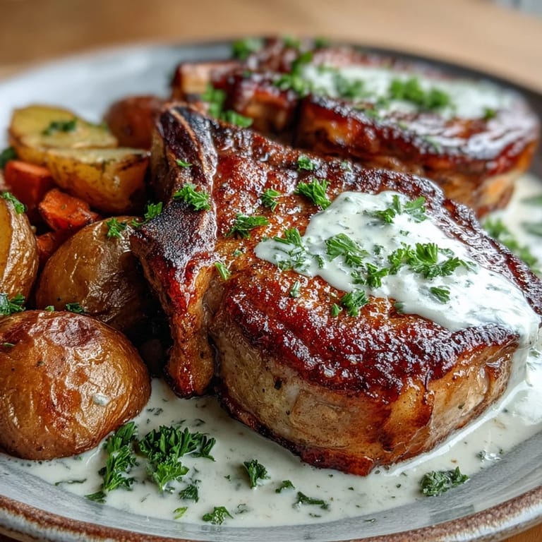 Golden-seared Crockpot Ranch Pork Chops in a velvety ranch sauce, paired with carrots and potatoes for an easy weeknight dinner.