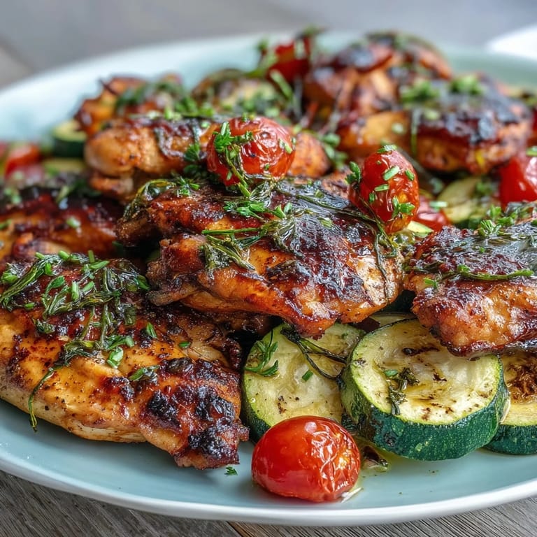 Juicy chicken breasts paired with tender zucchini and sweet cherry tomatoes, all baked together with fragrant herbs for a vibrant spring dinner.