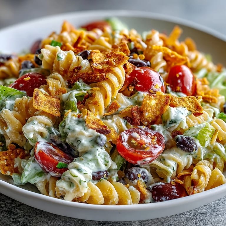 Easy Taco Pasta Salad with zesty lime dressing, bell peppers, and cilantro, ideal for gatherings.