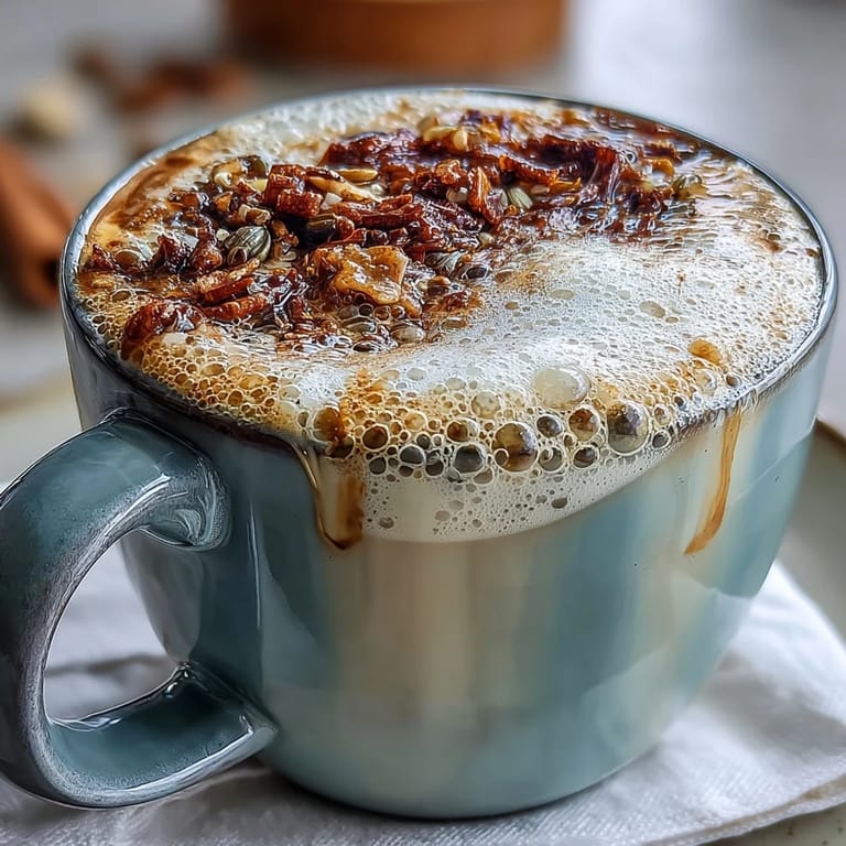 Warm dandelion tea latte with oat milk and vanilla, topped with cinnamon for a soothing, dairy-free beverage.