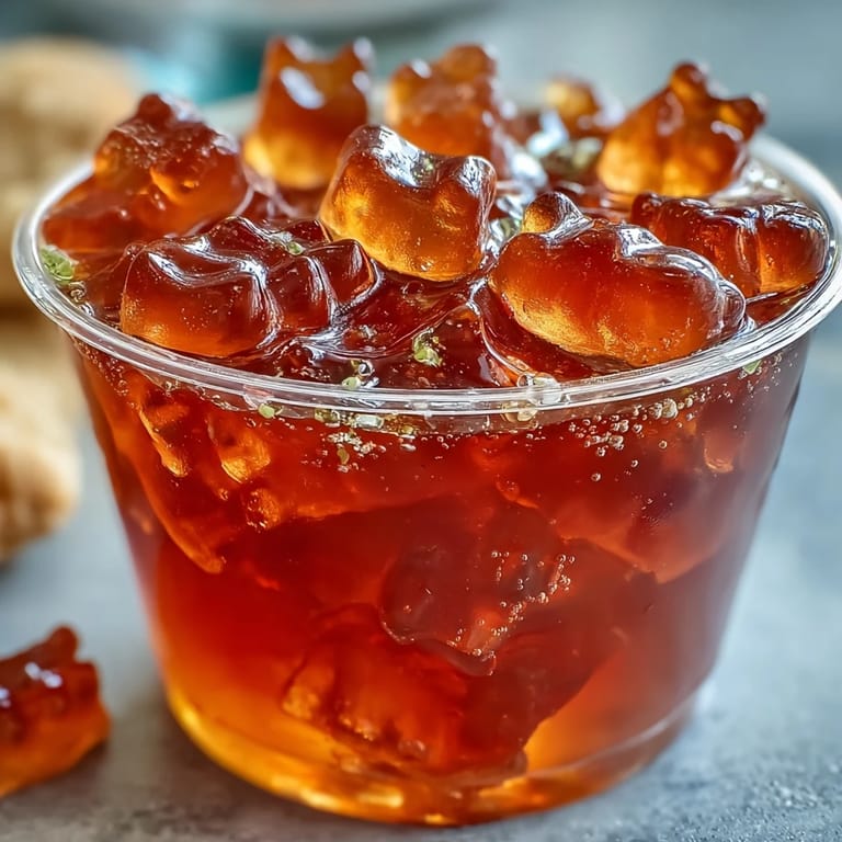 Close-up of colorful gummy bear lemonade jelly cups, a delightful summer dessert.