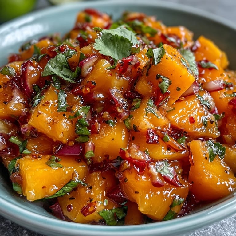 Fresh mango habanero salsa bursting with tropical sweetness and bold heat, ideal for tacos or grilled meats.