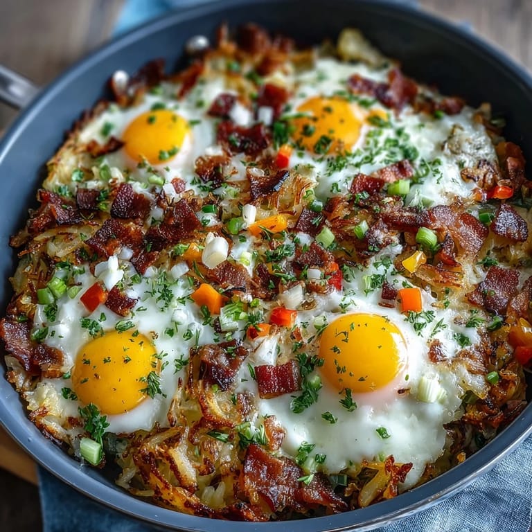 Hearty Father's Day breakfast: loaded hash brown skillet ready to serve.