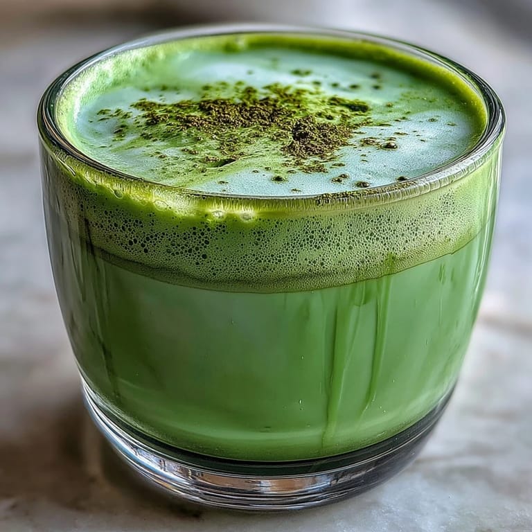 Easy matcha oat milk latte, a beautiful, vibrant, dairy-free morning drink.