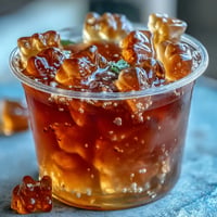 Vibrant gummy bear lemonade jelly cups with a refreshing, tart lemon flavor.
