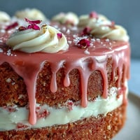 Elegant Rosé Velvet Cake with shimmering gold accents, perfect for bridal showers.