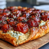 Golden-brown Roasted Cherry Tomato Feta Galette, a rustic tart bursting with flavor.
